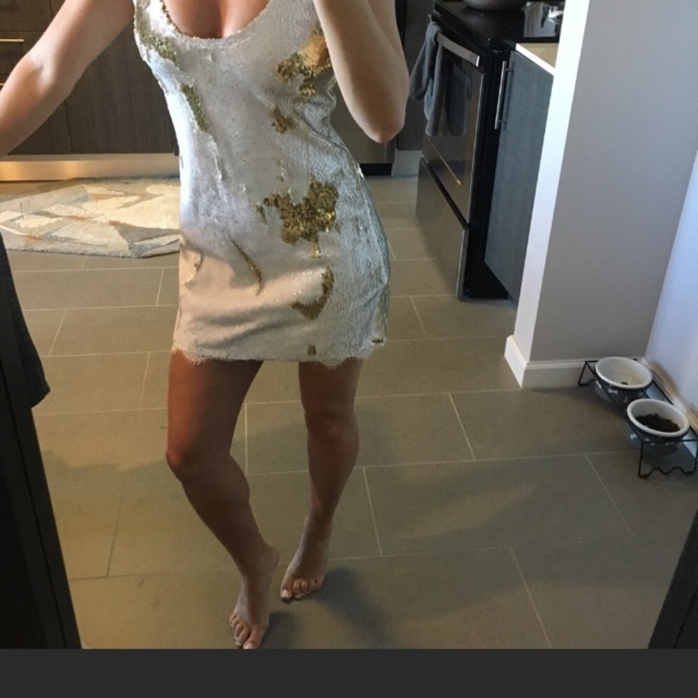 White and gold sequins dress
